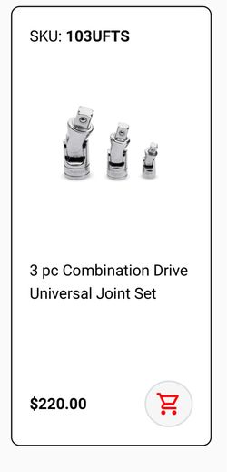 Snap on 3 pc Combination Drive Universal Joint Set