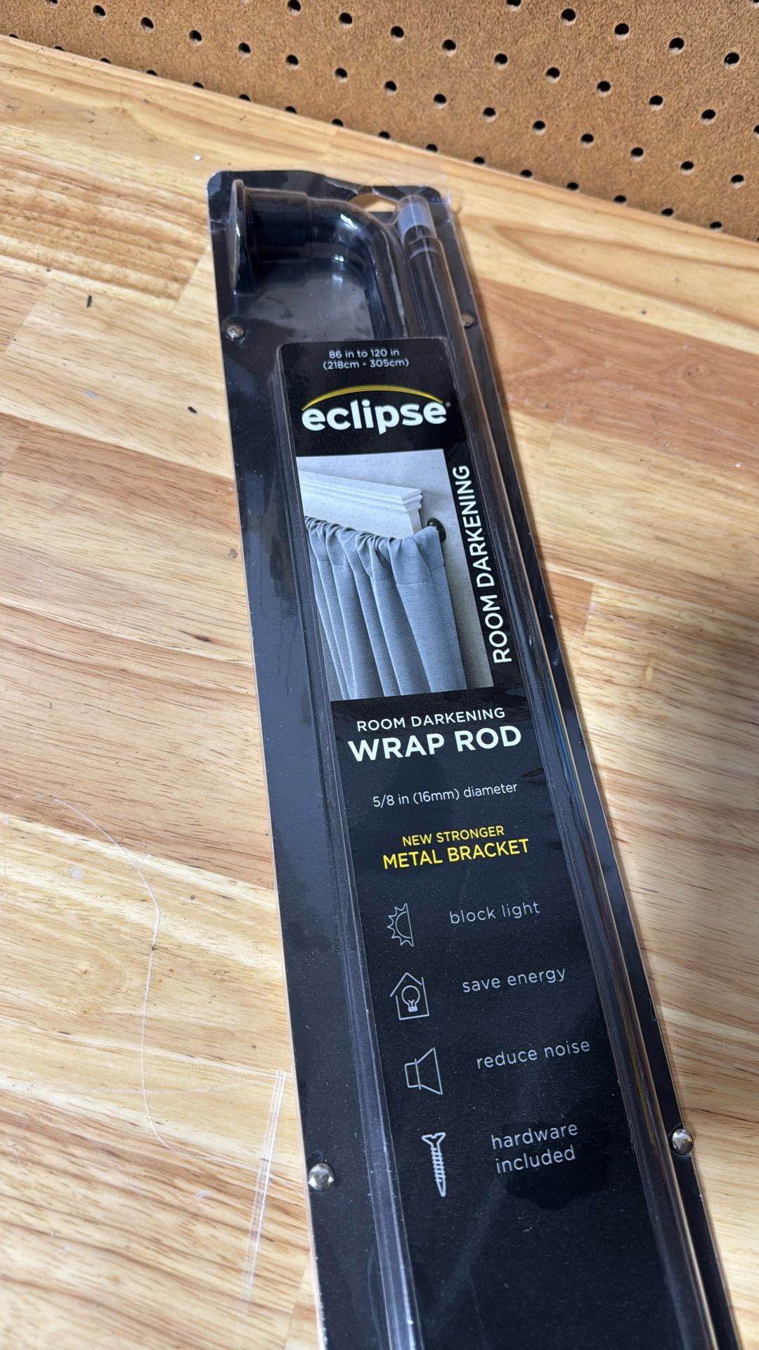 Room darkening wrap rod, Black, New in package, 86-120 Inches
