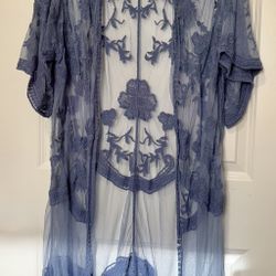 Blue Sheer Embroidered Kimono/Cardigan – Size L