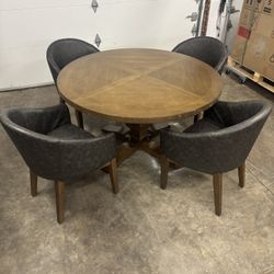 Solid Oak Round Table 4 Lounge Chairs 