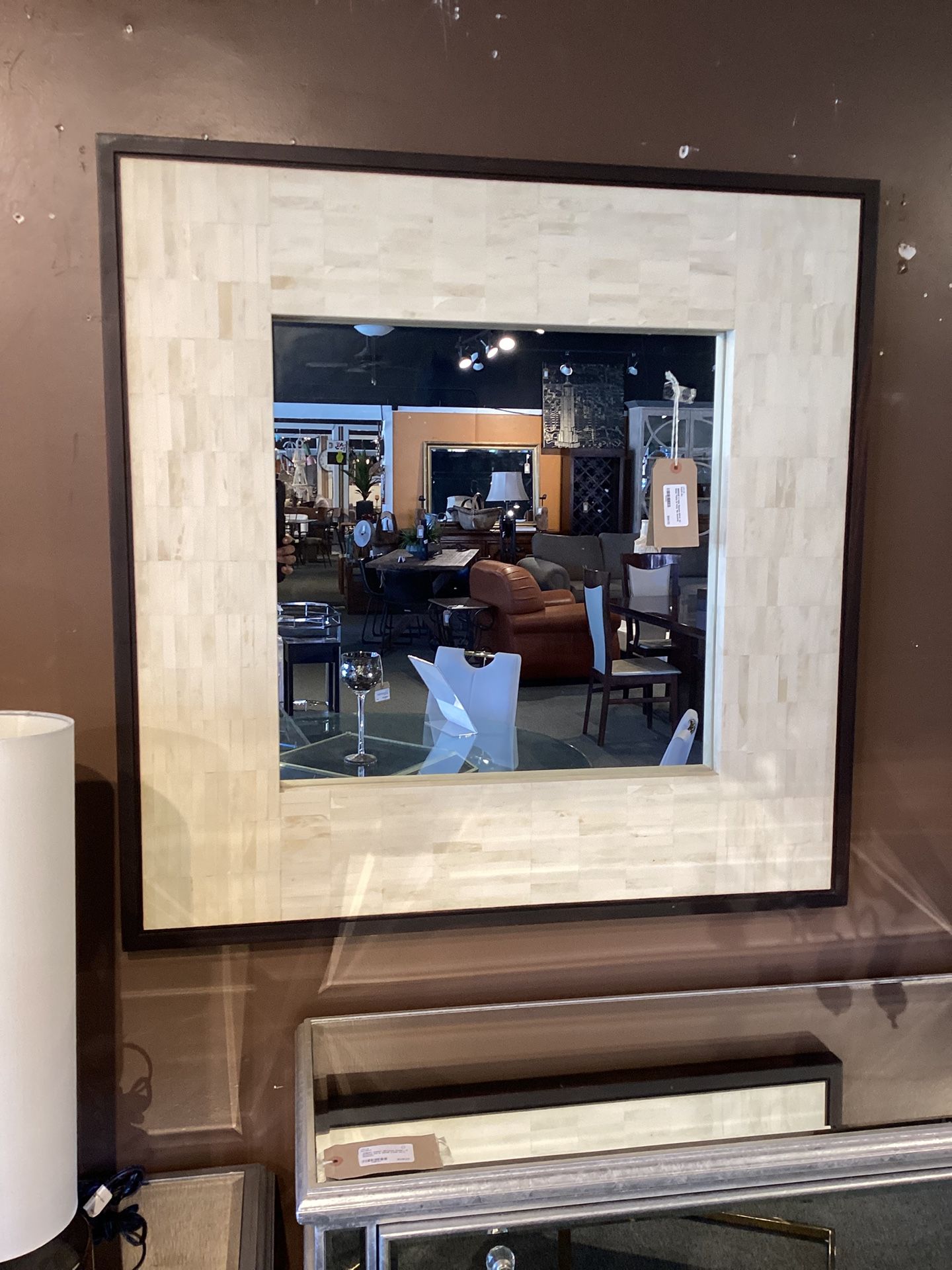 2 Tone Square Mirror W/ Black Frame & Ivory Tile Accents SKU 1VP4PU