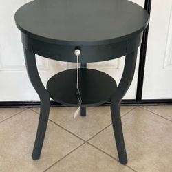 New Dark Teal Blue End Side Table Round Pedestal 1 Drawer Safavieh Kendra