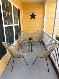 Pair of Acapulco Style Accent Chairs Excellent condition pair of Acapulco-style accent chairs. These chairs are very comfortable, sturdy, and have a