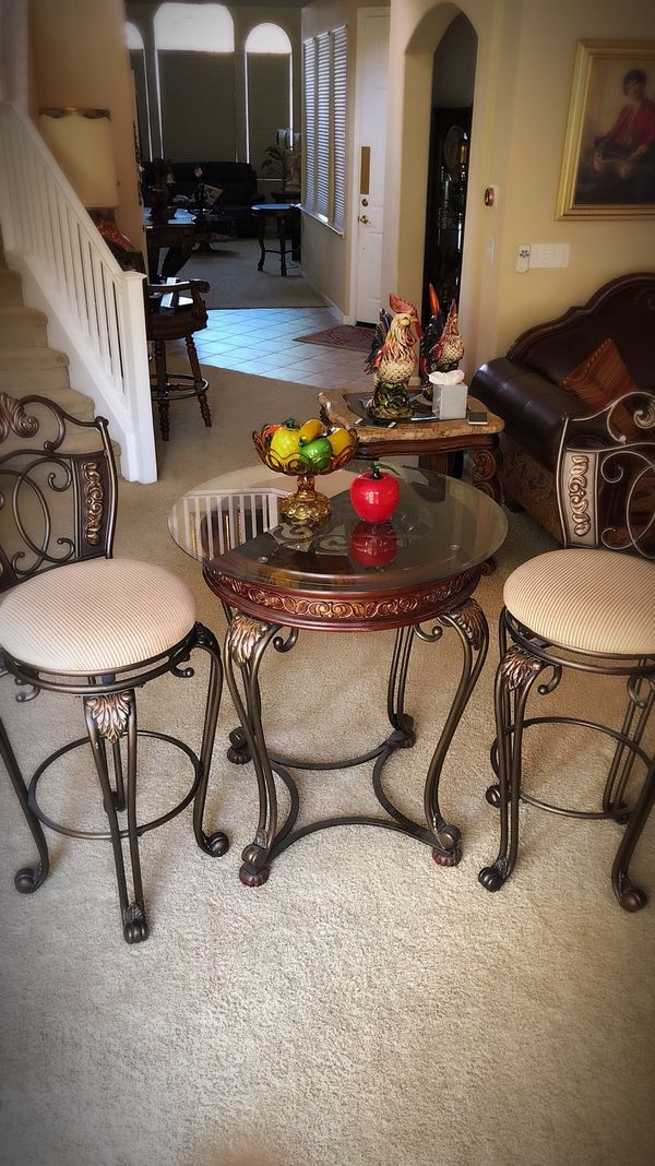 Ashley Furniture Pop Bar Table And Two Swivel Super Heavy Stools Ashley Furniture Pop Bar Table And Two Swivel Super Heavy Stools Like New Beautiful Luxury Designed In Modesto Ca Offerup