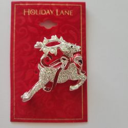 Holiday Lane Sparkly Reindeer Pin Brooch Christmas Jewelry New
