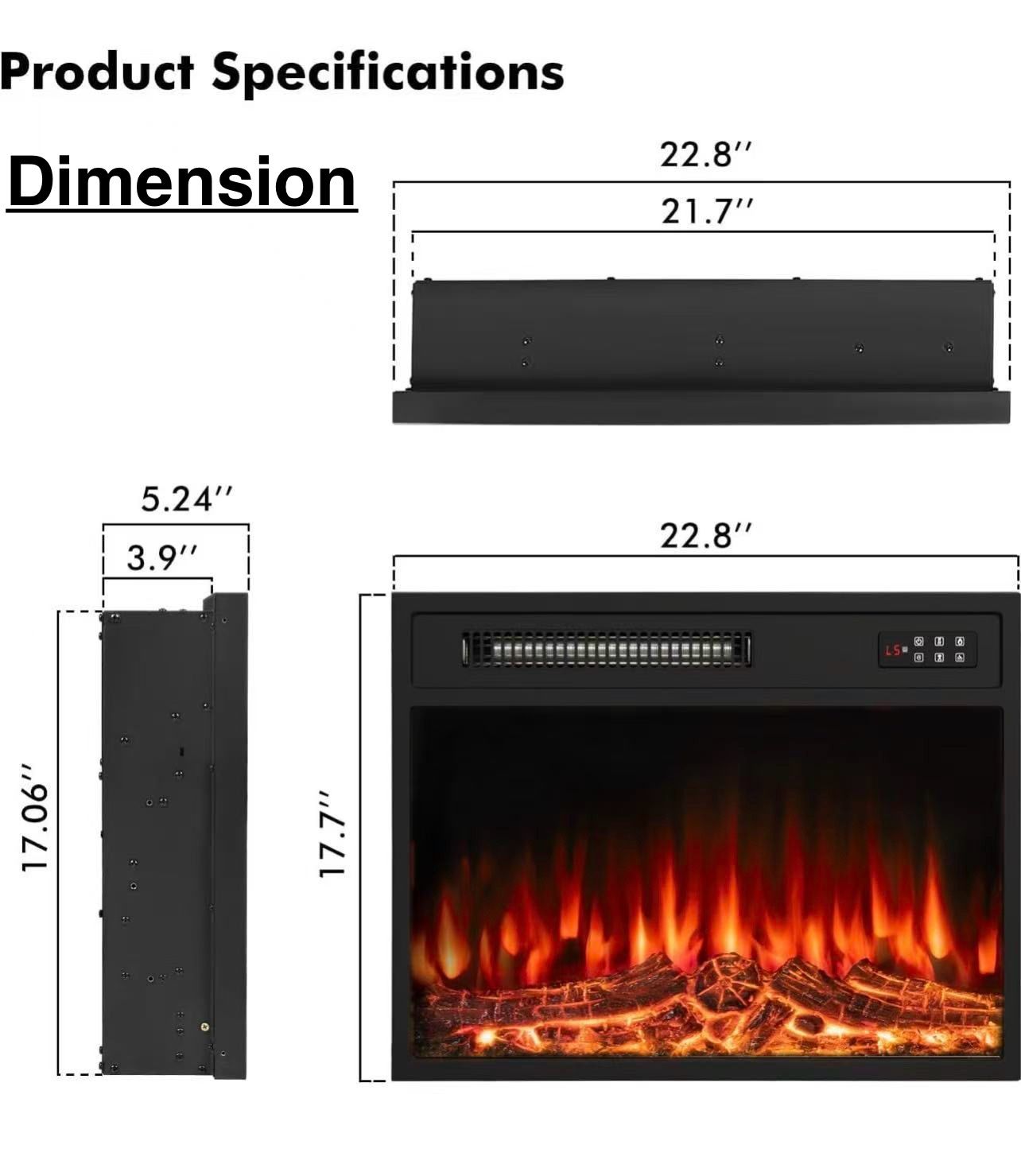 ✌️ 23 inch Electric Fireplace Insert with Stove Heater for TV Stand,LED Realistic Flame,Recessed Mounted Fireplace Heater with Remote Control