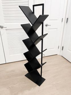 Modern Black Tree Bookshelf / Geometric Bookcase – 9 Tier Storage Shelf