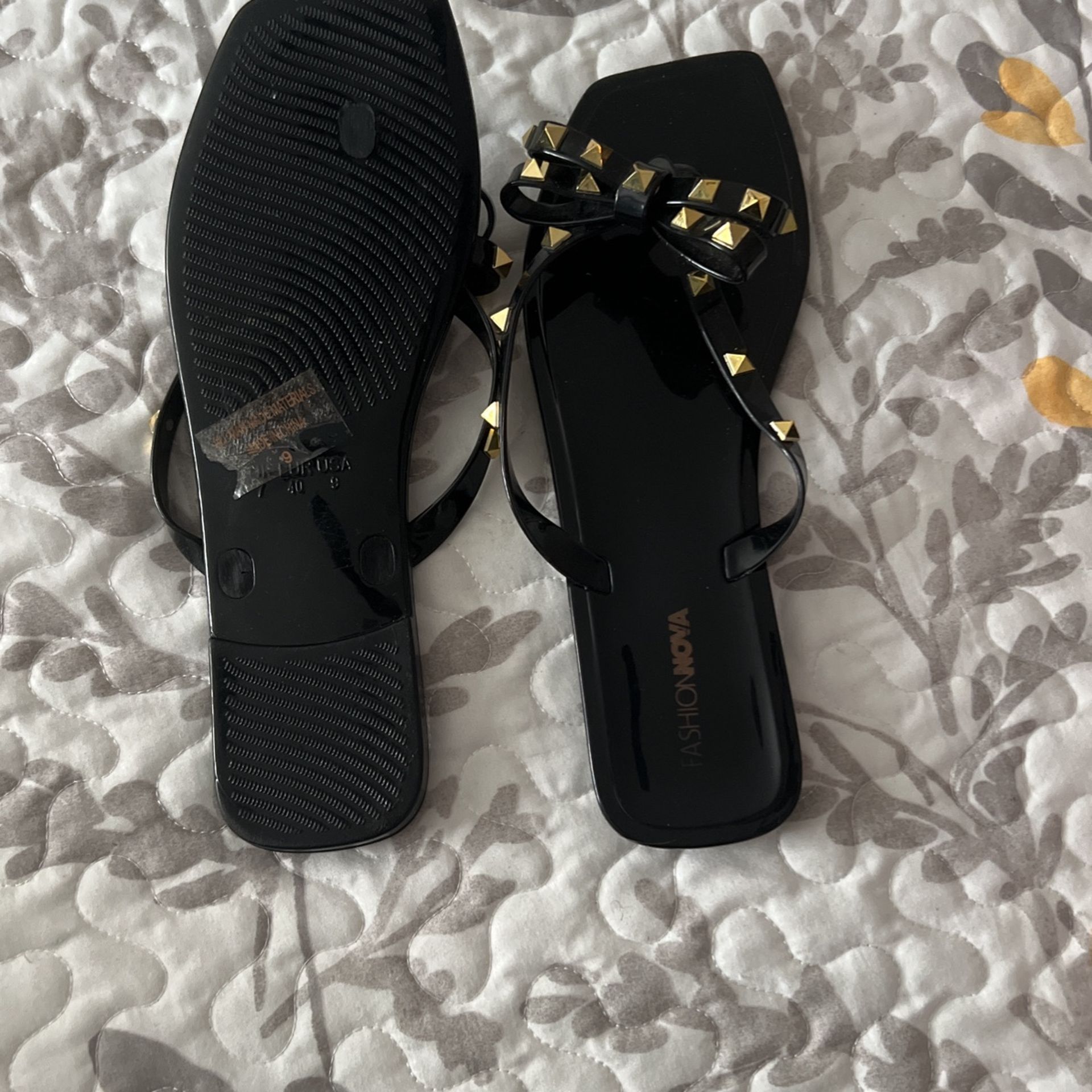 Fashion, Nova, Gold And Black Studded Sandal