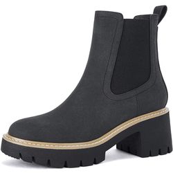 Coutgo Women's Chelsea Ankle Boots Slip-on Mid Heel Booties for Women Faux Leather Elastic Work Shoes $25