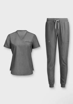 Fabletics Women’s Scrub Set (Top + Jogger Pants) – Gray – Size MEDIUM