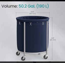 SONGMICS 50.2-Gallon (190 L) Rolling Round Heavy-Duty Laundry Hamper Cart - Blue