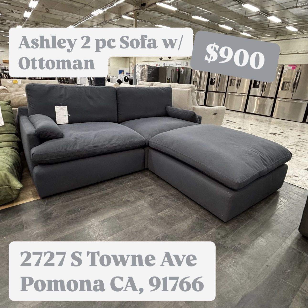 Ashley Blue Sofa With Ottoman