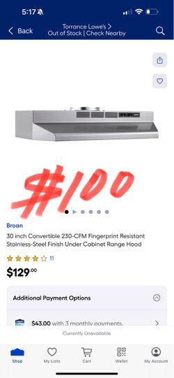 Broan 30 inch Convertible 230-CFM Fingerprint Resistant Stainless-Steel Finish Under Cabinet Range Hood