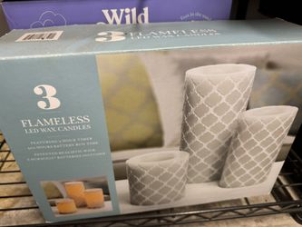 Flameless LED Wax Candles, Set of 3 flameless LED wax candles with 5-hour timer and 500 hours battery run time.