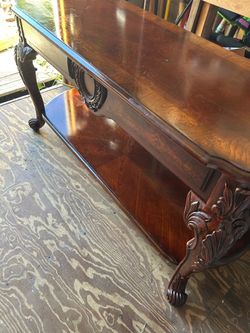 Wooden Ornate Entry/side Table with Carved Cabriole Style or Scroll Legs
