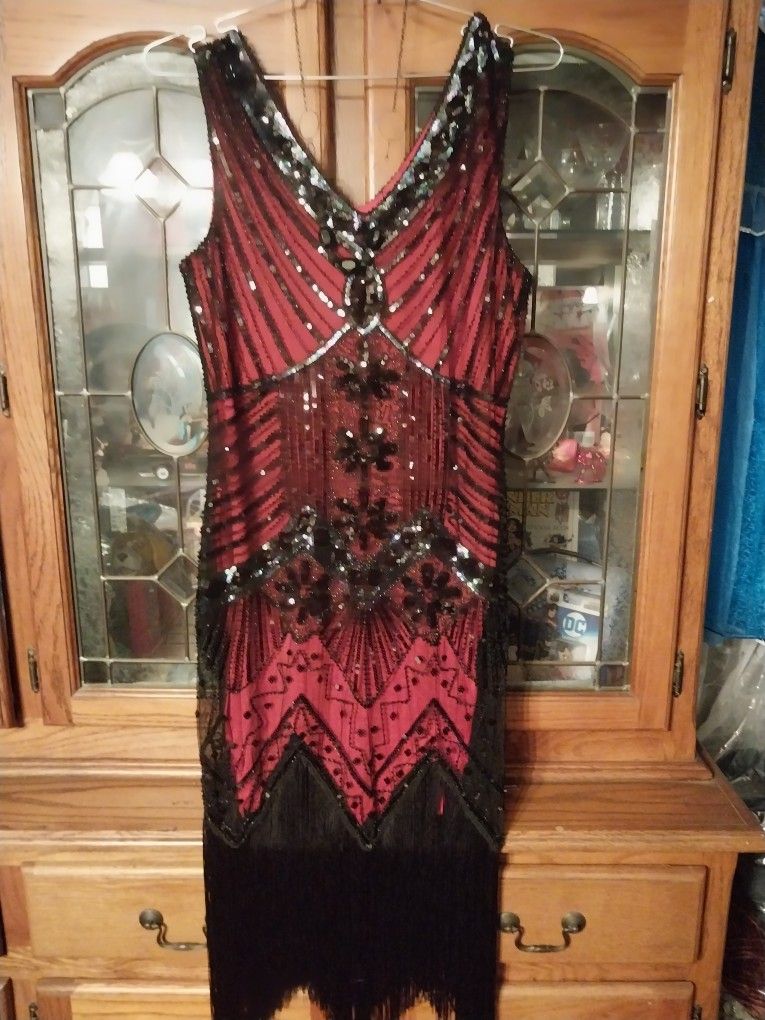 Adult Great Gatsby Red Sequined Dress Sz X L