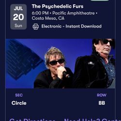 Psyc. Furs 2 Tix Pac. Amp.  7/20 Sun. 