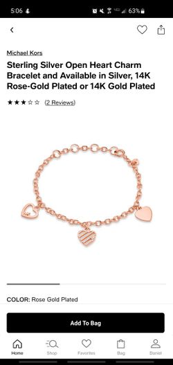 Michael Kors Sterling Silver Open Heart Charm Bracelet 14K Rose-Gold PlatedMichael Kors Sterling Silver Open Heart Charm Bracelet 14K Rose-Gold Plated