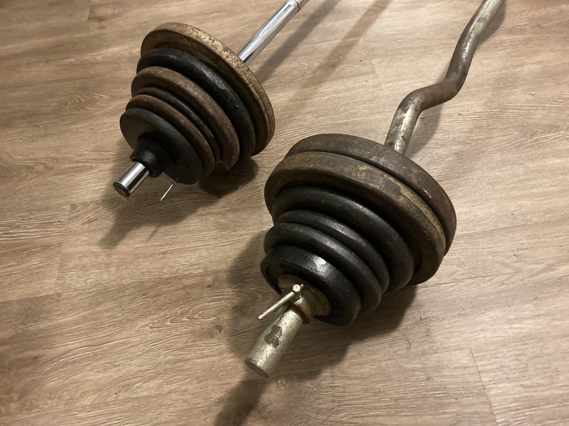 Solid Steel Curl Bar, Straight Bar and Steel Weights