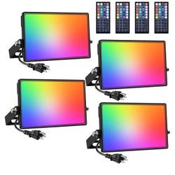 Onforu 4 Pack RGB LED Flood Light 160W Equivalent, DIY Color Changing Stage Lights with Remote, 