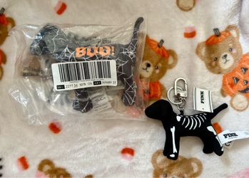 Victoria’s Secret PINK skeleton keychain and mini dog bundle (Halloween)
