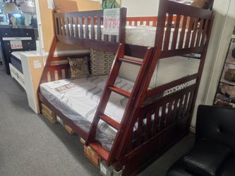 BRAND NEW BROWN TWIN FULL BUNKBED + 2 MATTRESSES