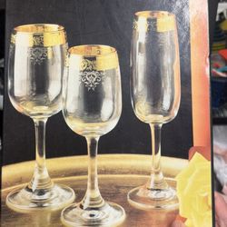 Set of 4 Cellini Crystal Stemware Water Glasses 24 KT Gold Hand Blown Italy