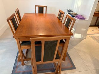 Scandinavian Design Solid Teak Dining Table with 6 chairs