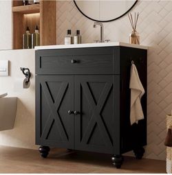 Black Farmhouse Bathroom Vanity with Sink