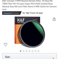 K&F Concept 77mm neutral density filter 10 stop ND1000
