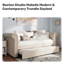Braxton Mabelle Queen Size Daybed With Twin trundle Bed Frame Nailhead Stud Sofa Design