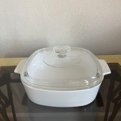 White CorningWare Casserole Dish with Glass Lid