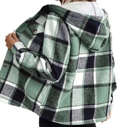Unisex Fleece Lined Flannel Hoodie Shirt, New