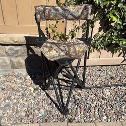 Cabela’s Pursuit Camo Tripod Camp Stool with Back - Hunting/Fishing