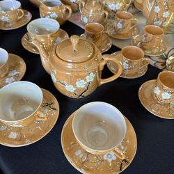 Vintage Japanese Lusterware Peach Cherry Blossom Tea Sets