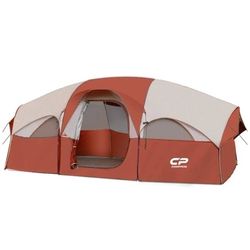 CAMPROS CP Tent 8 Person Camping Tents, Weather Resistant Family Tent, 5 Large Mesh Windows, Double Layer, Divided Curtain for Separated Room, Portabl