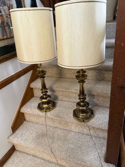 Pair of Brass Table Lamps with Shades