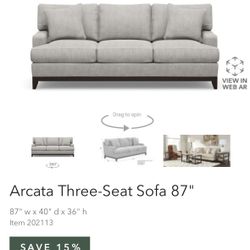 Ethan Allen Arcata Three-Seat Sofa 87"