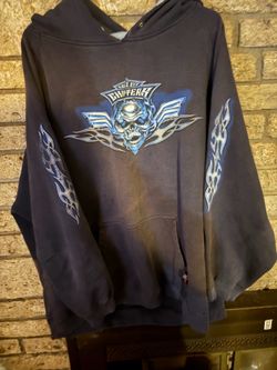 Y2K Top Heavy blue flame skull hoodie