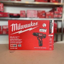 M12 12V Lithium-Ion Cordless 3/8 in. Hammer Drill/Driver Kit with Two 1.5 Ah Batteries and Hard Case….2408-22