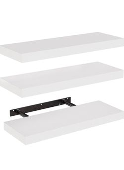 Floating Shelves, Wall Shelves for Bathroom,Living Room,Bedroom,Kitchen Decor, White Shelves with Invisible Brackets Set of 3 (AMFS08) AMADA HOMEFURNI