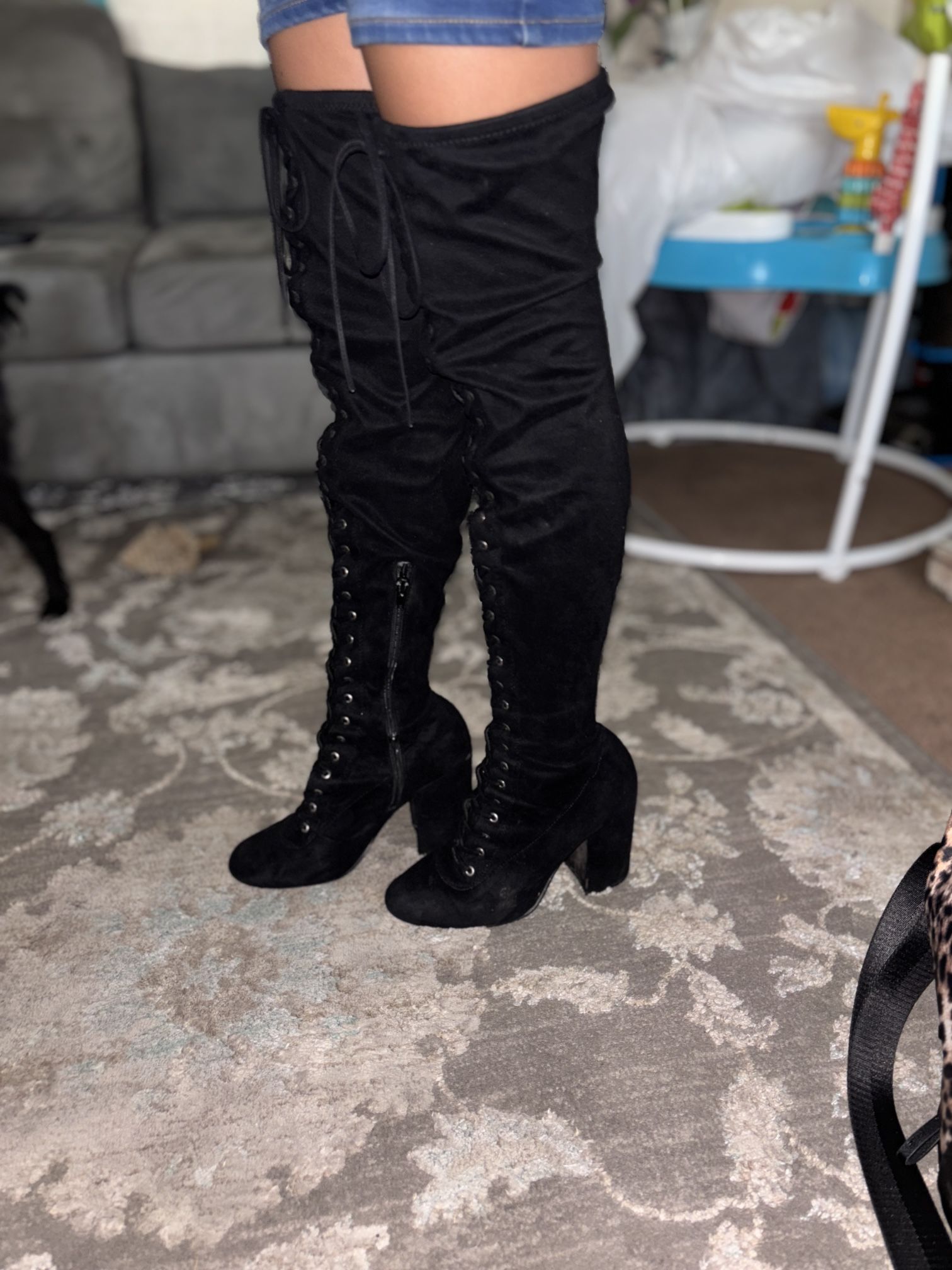 Black knee high boots