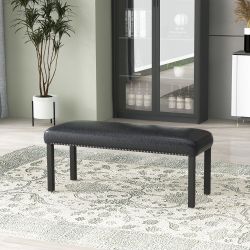 PU Leather Upholstered Dining Bench with Nailhead Trim, Black