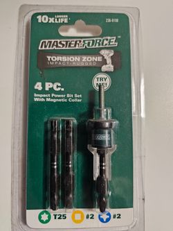 Masterforce Torsion Zone 4Pc Impact Power Bit Set Magnetic T25 Square Phillips