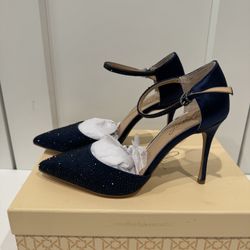 New Jewel Badgley Mischka Jailene, Size 8, Navy Rhinestone Heels with Buckle