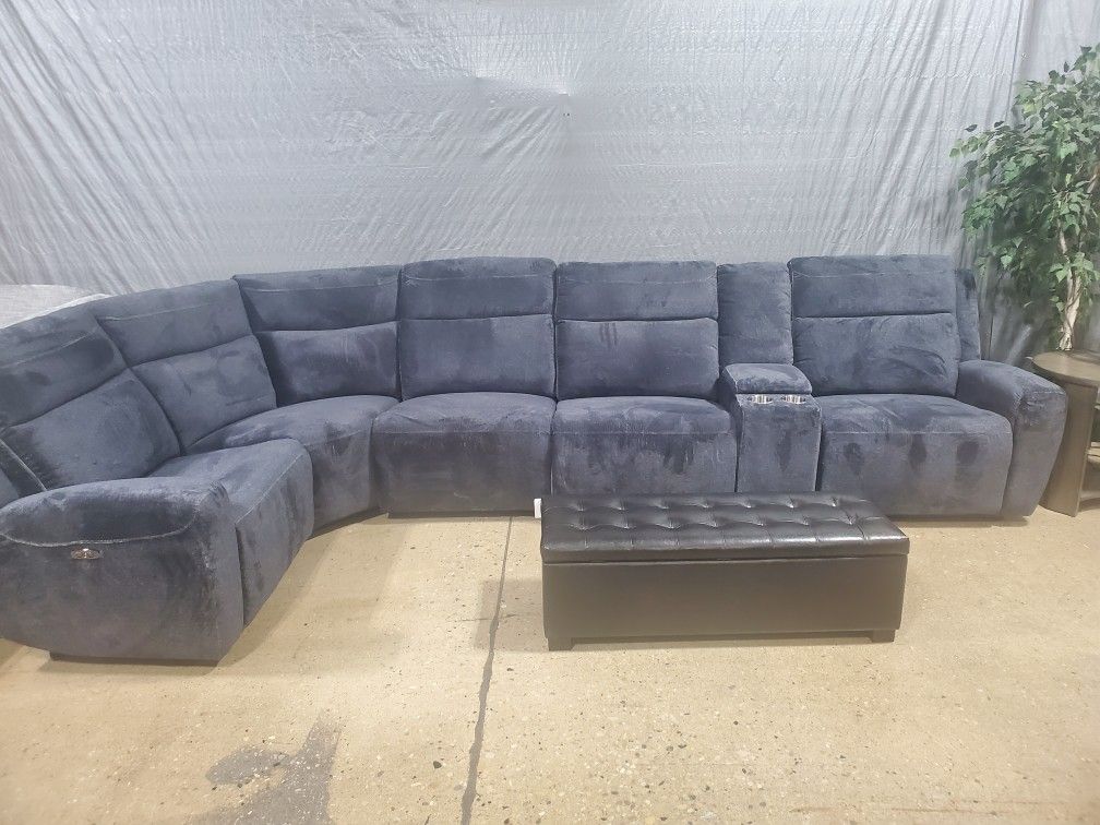 Black 6pc Fabric Power Sectional Modular (NEW)