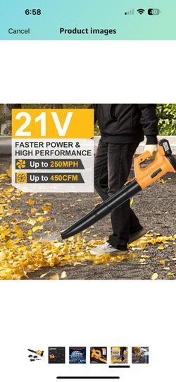 Leaf Blower 21V Electric Cordless Leaf Blower with 2 Batteries and Charger,6 Speed Mode 450 CFM Lightweight Battery Powered Leaf Blowers for Lawn Care