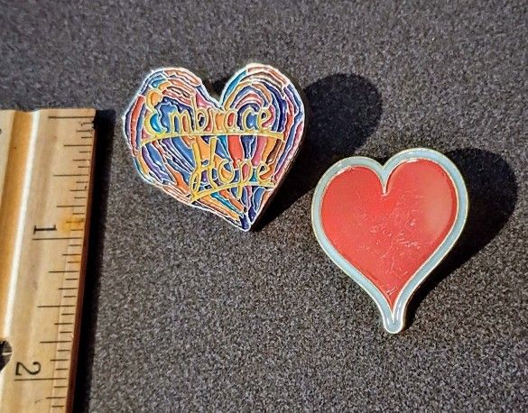 Hearts Embrace Hope Vintage Collectible Lapel Pins Lot Of 2 A-1