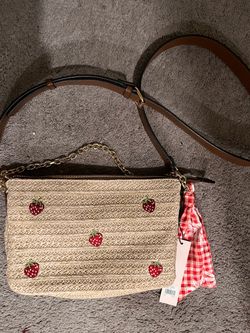 Straw Crossbody Bag with Strawberry Embroidery