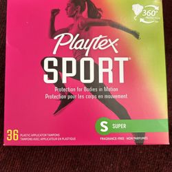 Playtex Sport Super 36 plastic Applicator Tampons Fragrance Free 